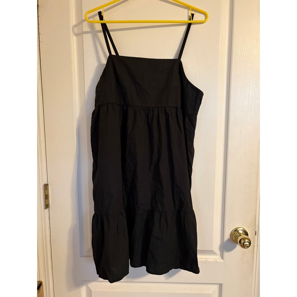 Abound Black Cotton Tiered Mini Dress Adjustable Straps Size S LBD Basic